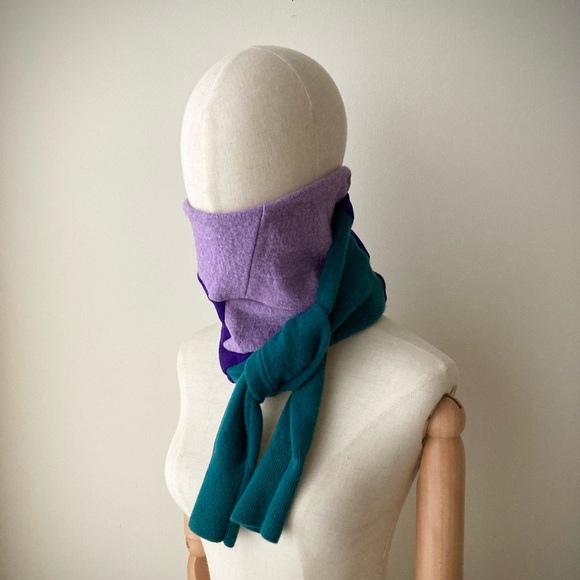 joodito cashmere merino sweater wrap scarf boro patchwork purple lavender green - Picture 5 of 11